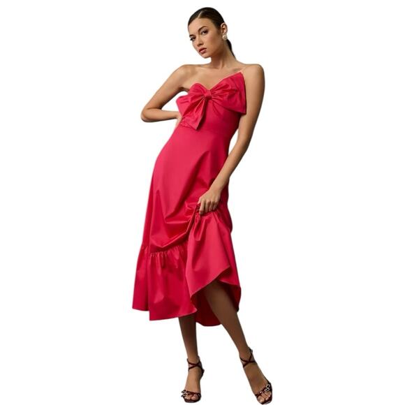 Anthropologie Hutch Strapless Midi Dress with Bow Detail Pink Size 2* - Picture 3 of 9